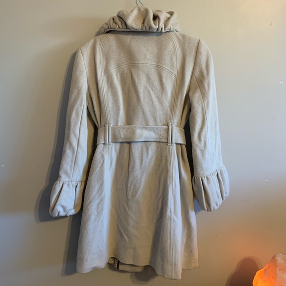 Small Zara Woman cream wool blend tie waist peacoat - Picture 2 of 14